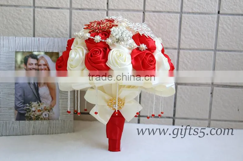 Handmade Gorgeous Brooch Bouquet, red and Silver Wedding Brooch jewelry Bouquet
