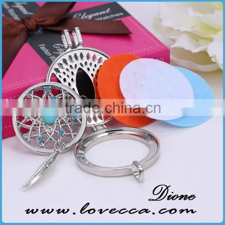 DIY silver round hollow fragrance oil diffuser necklace pendant wholesale fashion Aromatherapy necklace