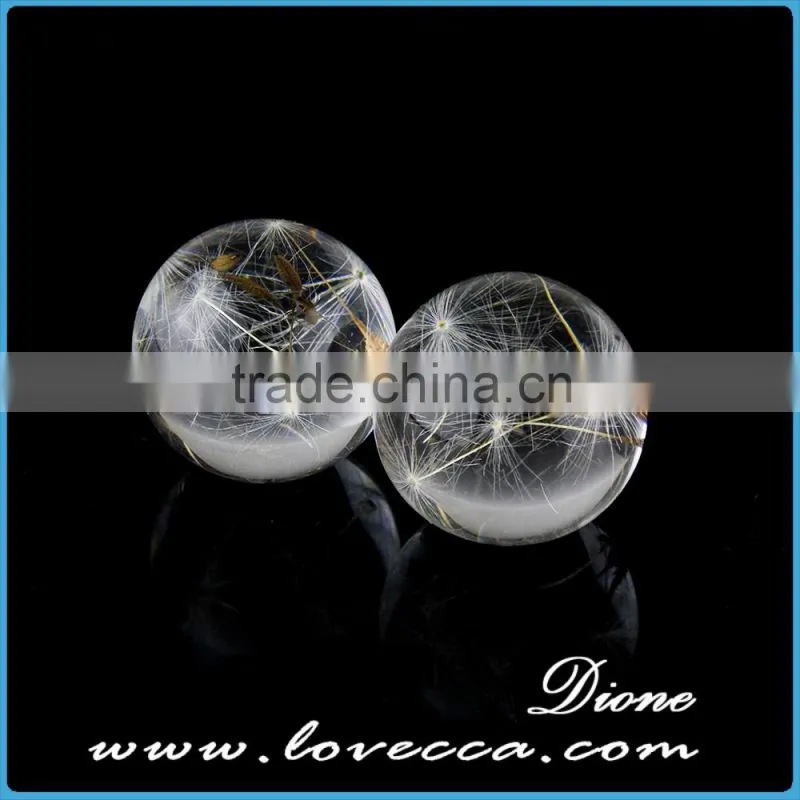 Handmade 20mm round Clear resin ball dried pressed real flower Pendant with wish pendant jewelry