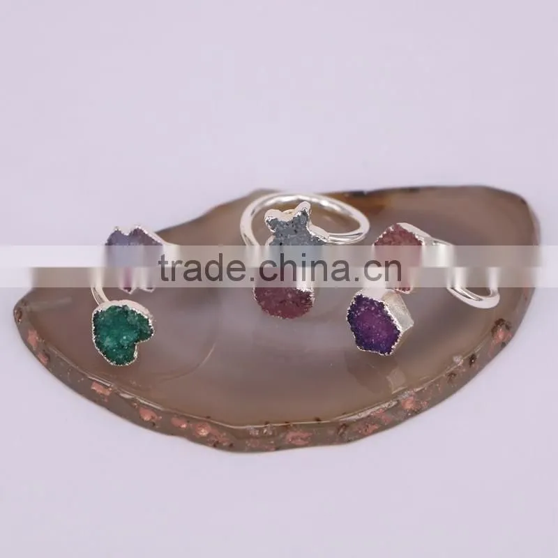 Black Agate Stone Rings, Gold Plated Metal Brass Gemstone Druzy Ring, Fashion Oval Stone Jewelry Finger Gold Plated Druzy Ring