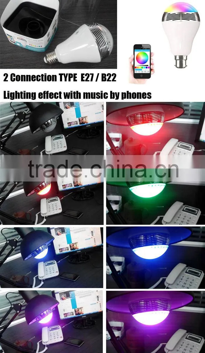2015 new LED bulb type E27/B22 smart led bulb bluetooth speaker