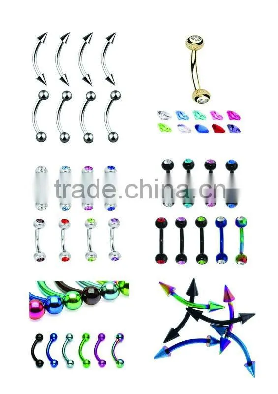 PTFE Flexible Eyebrow Ring with UV Ball body barbell jewelry piercing