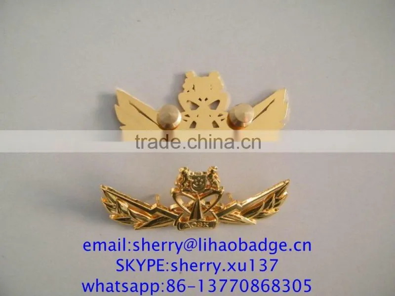 zinc alloy metal wing bagdes,gold pilot wing lapel pins, wing emblem