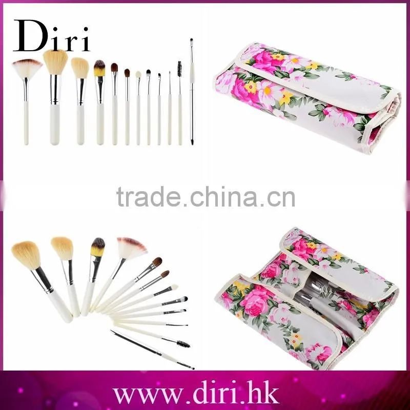 Newest 12Pcs Professional Cosmetics Make Up Brushes Set with Rose PU Leather Case