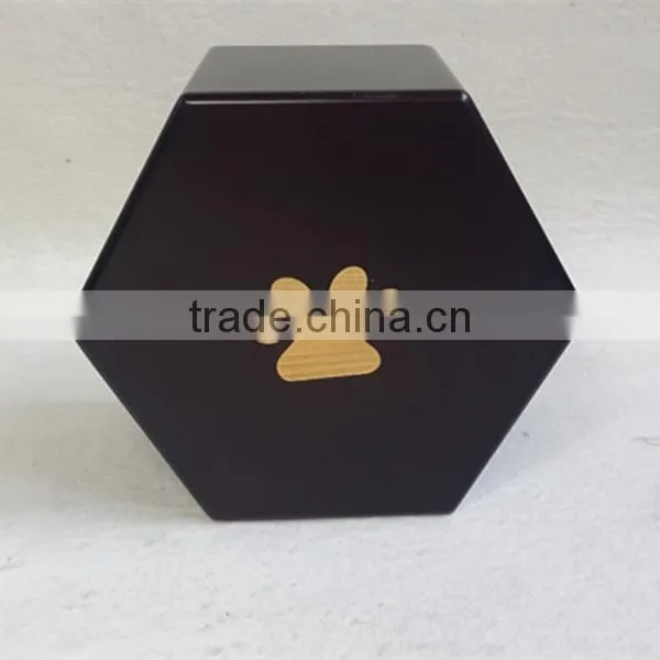 Hexagon wood paw print pet urns