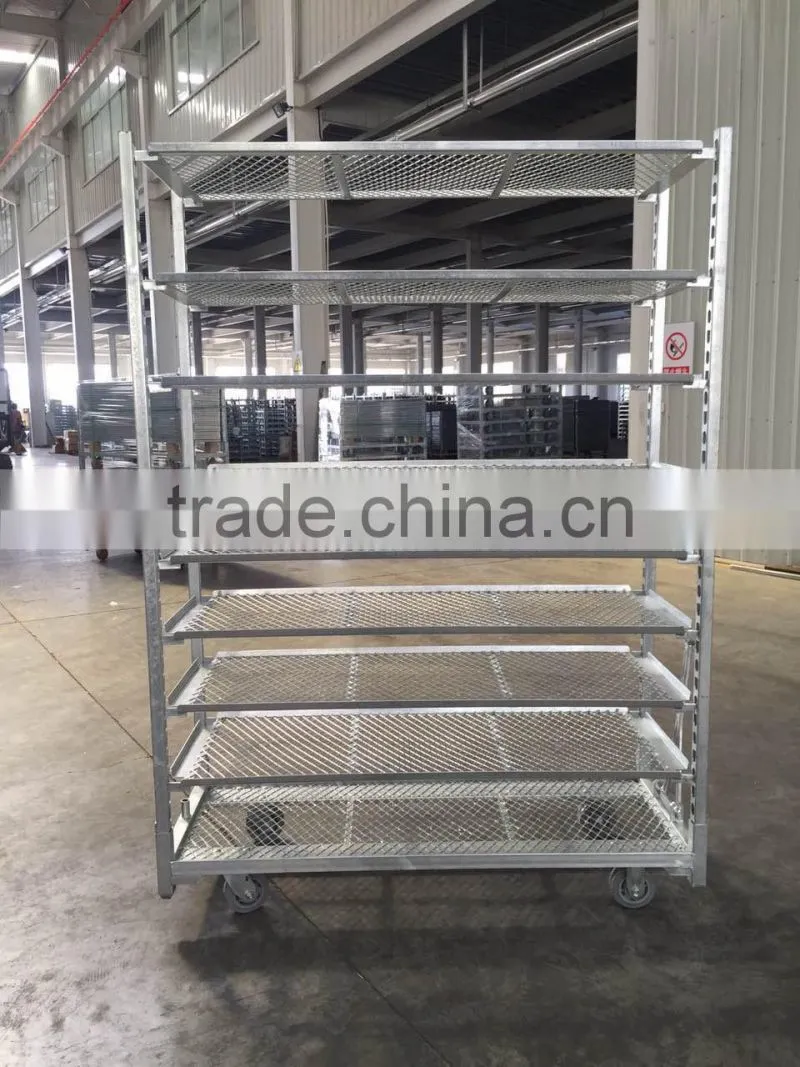 Net mesh flower cart metal mesh trolley with 8 shelves