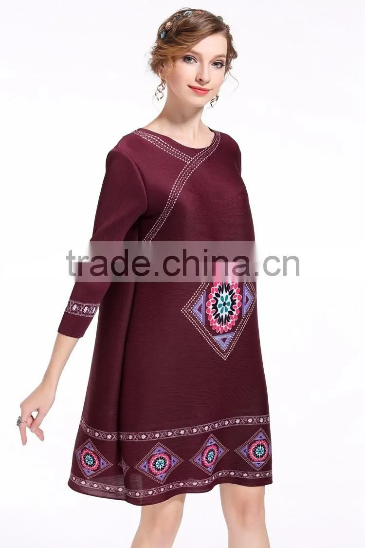 Half sleeve women faddish loose printed crumple dress