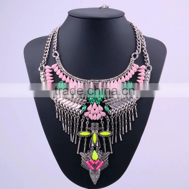 latest vintage tribal alloy resin fashion beaded jewelry necklace