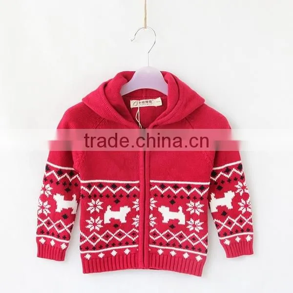 Kids wool sweater hooded xmas knitting cardigan