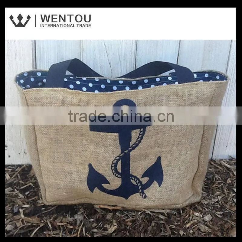 Eco-Friendly Nautical Anchor Market Burlap Tote Bag