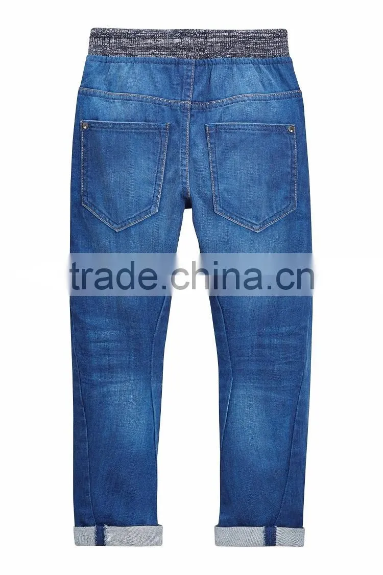 2017 Factory hot sale high quality stylish classic knitted waistband children jeans pants for boys