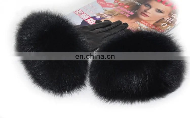 Warm Real Leather Glove With Big Genuine Fox Fur Beautiful Glove
