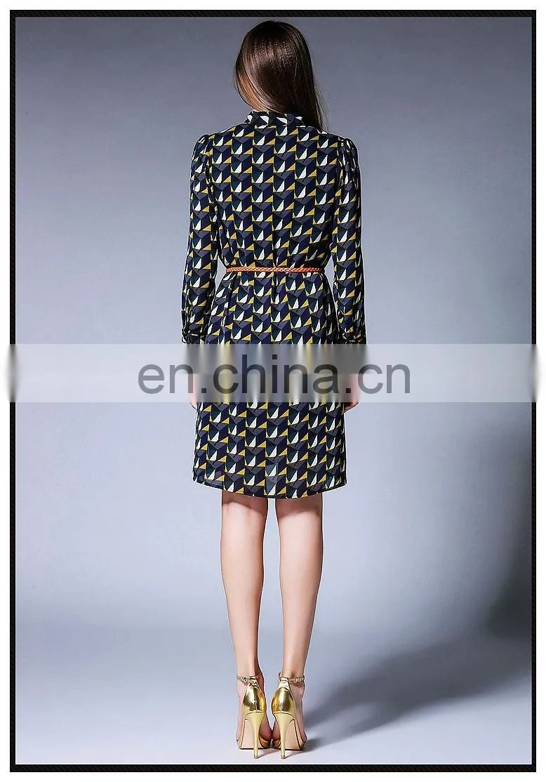 Side vent open chiffon print dress hot sell styles chiffon bow dress