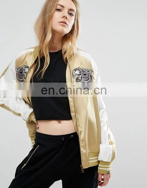 OEM factory small quantity cheap price bomber jacket ladies fashion clothing embroidery jacket