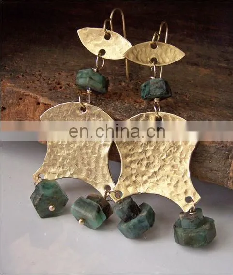 Hammered Brass Earrings with Crystal Beads,High Fashion Jewellery