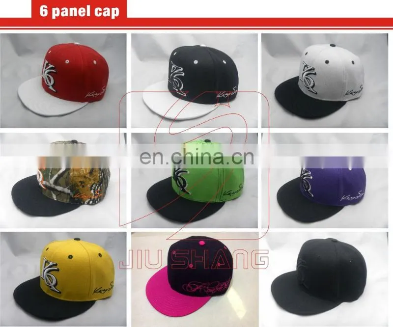 100% acrylic 6 panel flat brim snapback cap with custom embroidery logo