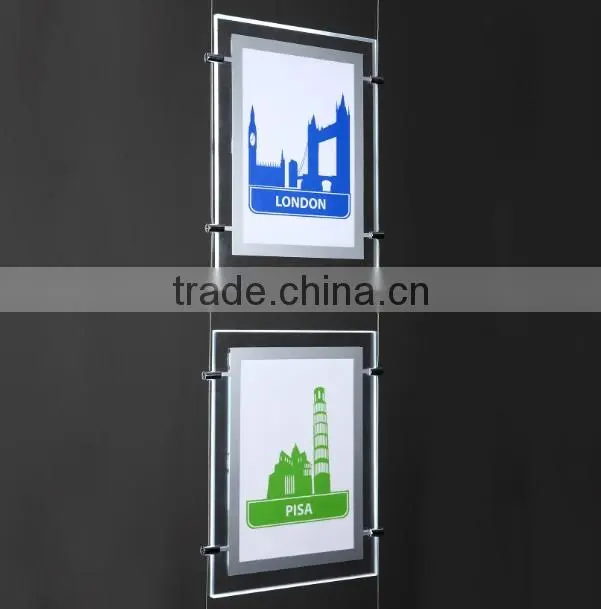 Cable Wire Suspension Advertisement A4 Acrylic Pocket Display