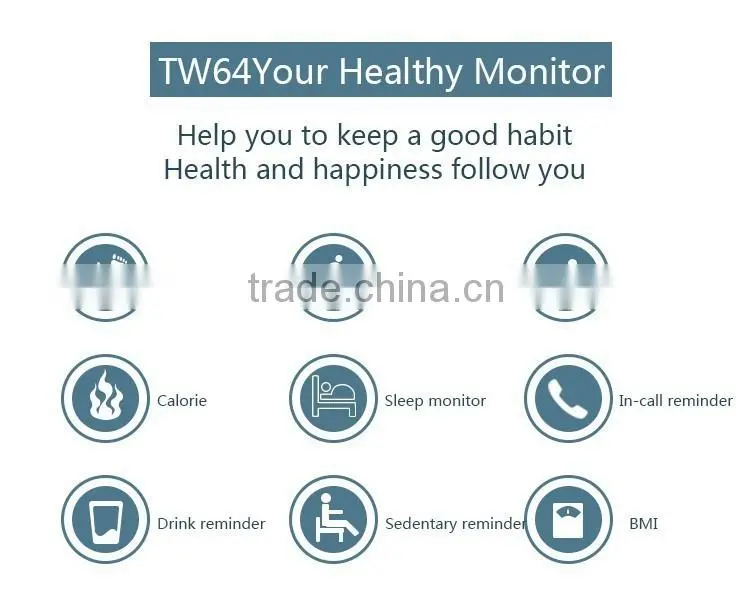Sandentary reminder/Pedometer/Distance/Sport time/Calorie/Sleep monitor/in call remider Smart Bracelet tw64