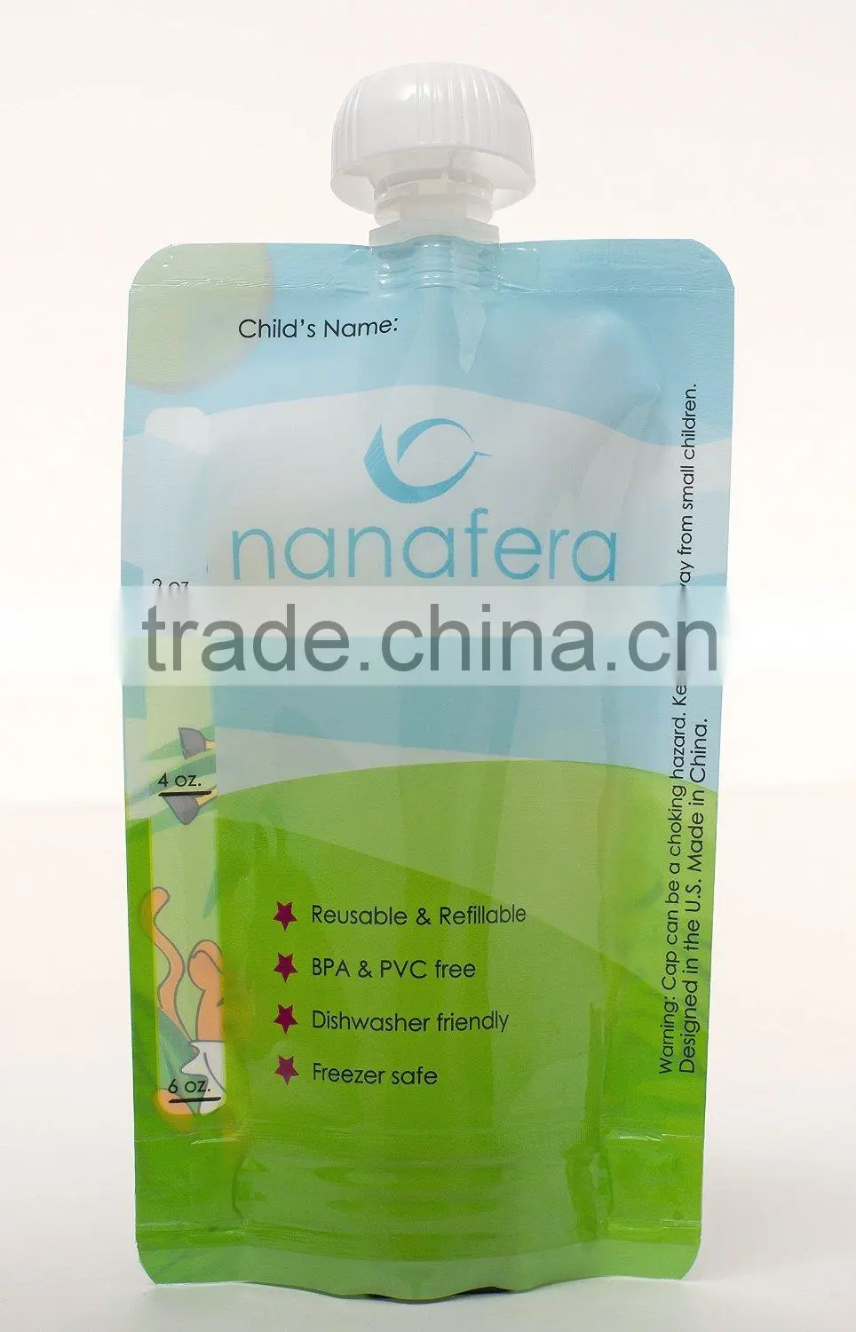 china made plastic foil laminated reclosable bag with snout for baby food