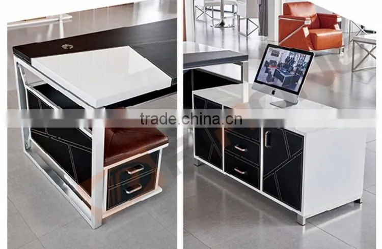 Modern luxury 1.97m stainless steel frame leather covered black office executive desk table with latest design