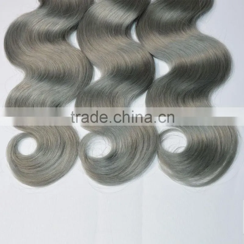 Body wave ombre color hair, two tone silver hair extensions grey bulk remy hair in stock