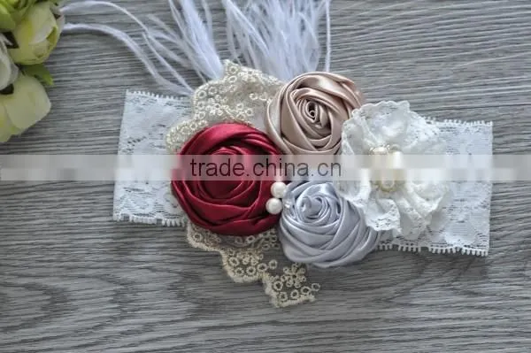 wholesale beautiful girls hair accessory fashion feather flower baby kids headband for 0-3years