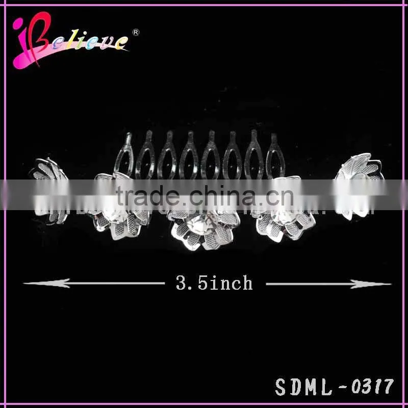 Diamond flower silver metal hair comb wedding hair jewelry magic hair comb