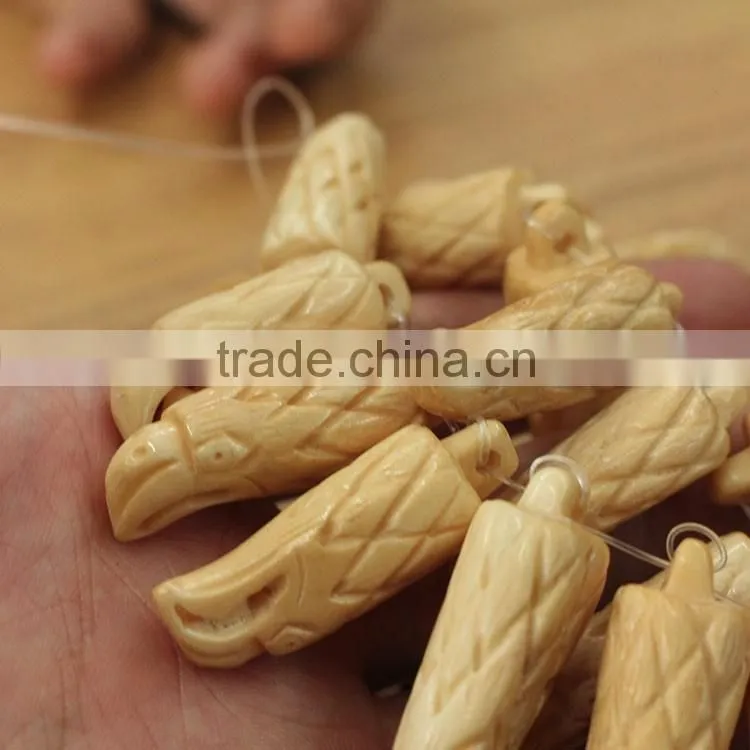 OB020 Excellent Small Hand Carved bone eagle head
