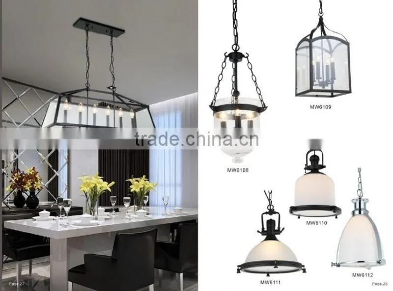 Antique Iron Frame Glass Box Pendant Lighting For Hotel,Home