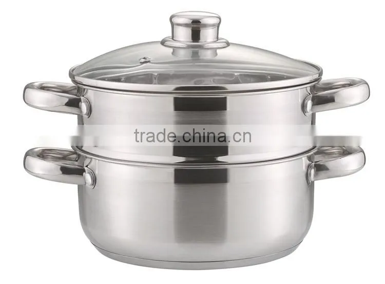 3 layers satin polished stainless steel steam pot with welded handles