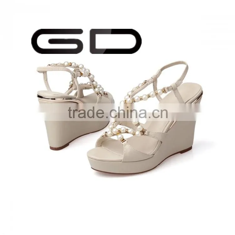 GDSHOE korean girls nude wedge beach beaded sandals shoes