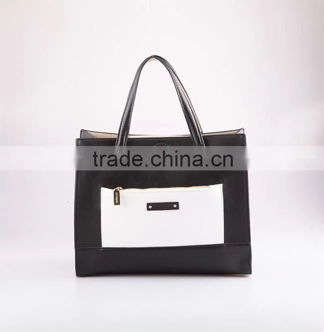 3773 Reversible Trendy Simple Style PU Material Black Big Size Shopping Bag