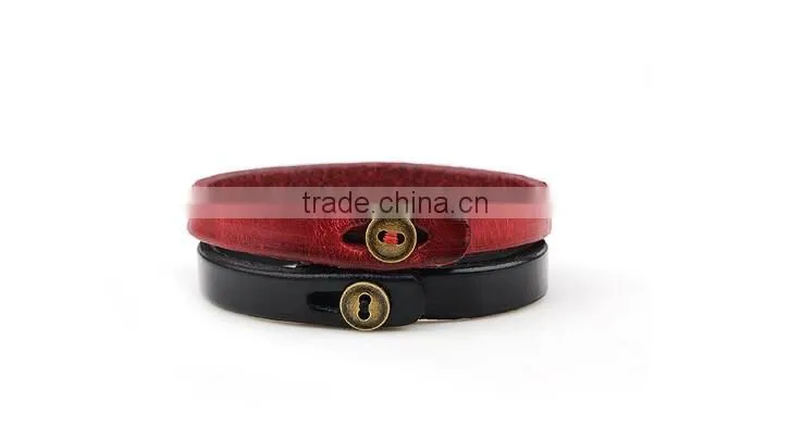 >>New arrival classic plain leather Bracelet,button leather bracelet//