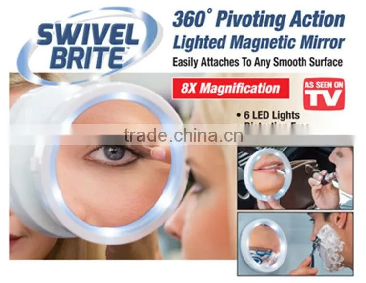 TRAVEL MAKEUP MIRROR WITH LED LIGHTS Swivel Brite Cosmetic 5x Magnifying glass
