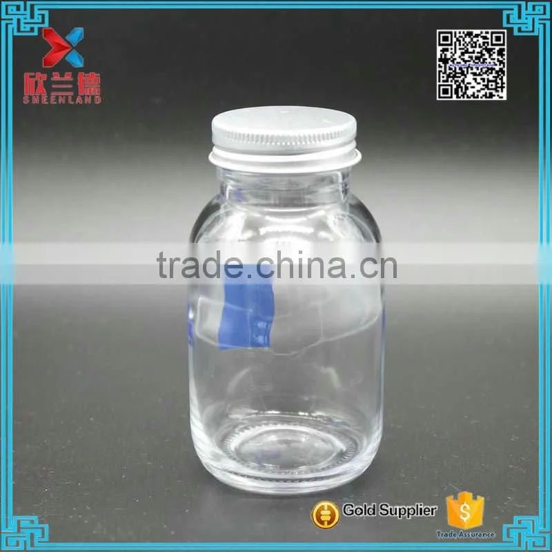 150ml wide mouth clear round glass tablet pill bottle