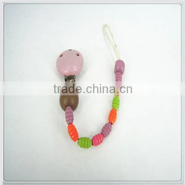 Wooden baby soother chain holder children pacifier clip