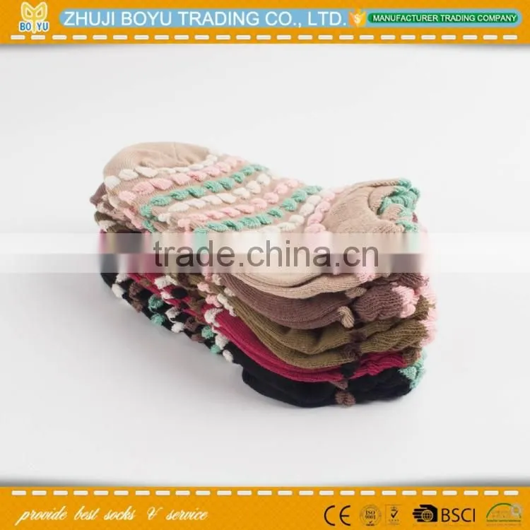BY-161405 Lady's jacquard striped socks; Anti slip sweat socks wholesale