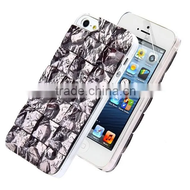 Set Screen Protector And Case For Iphone 5 , Hard Plastic Blue Bling Diamond 3D Crystal Case