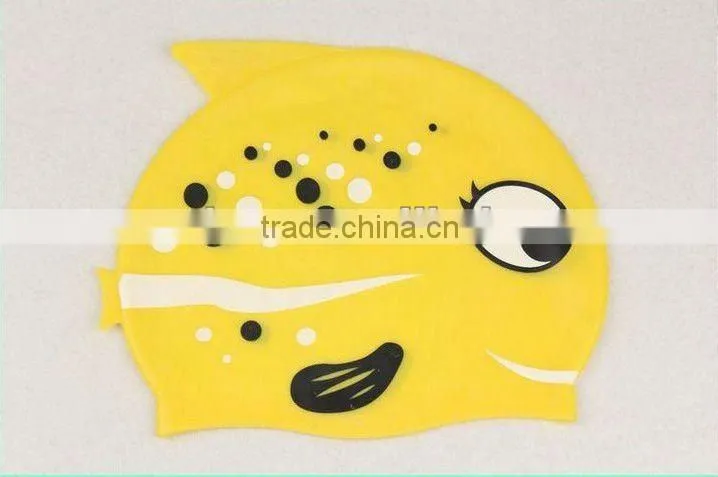 color silkscreen printing cartoon goldfish silicone swimming caps for children