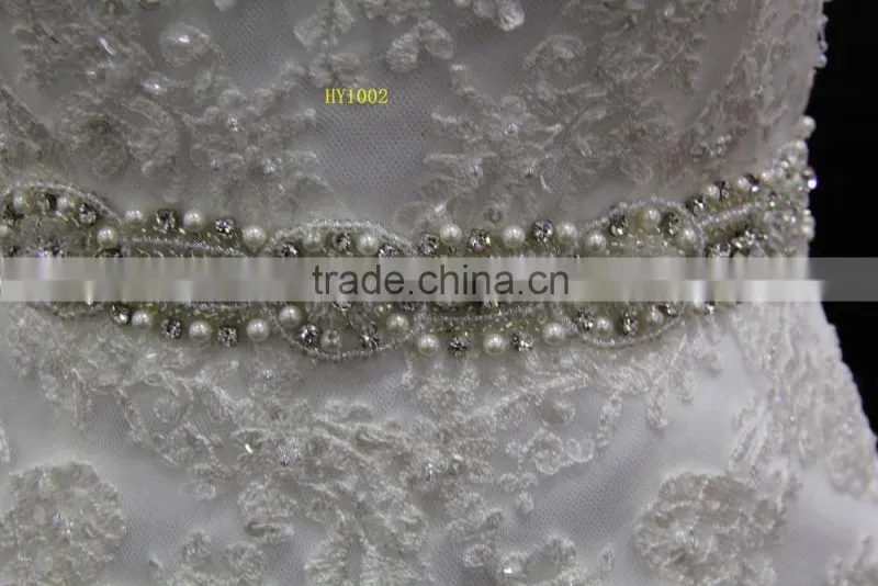 Small A-line with beading belt lace appliques sexy see through back wedding dress