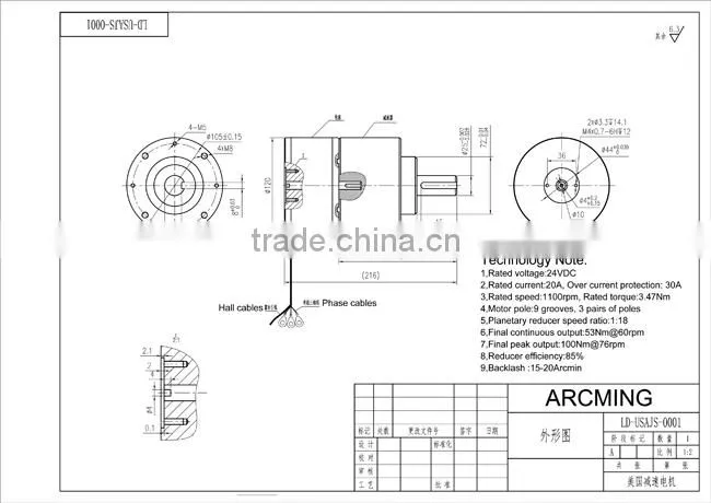 24v reversible brushless dc motor with controller and Planetary gearbox