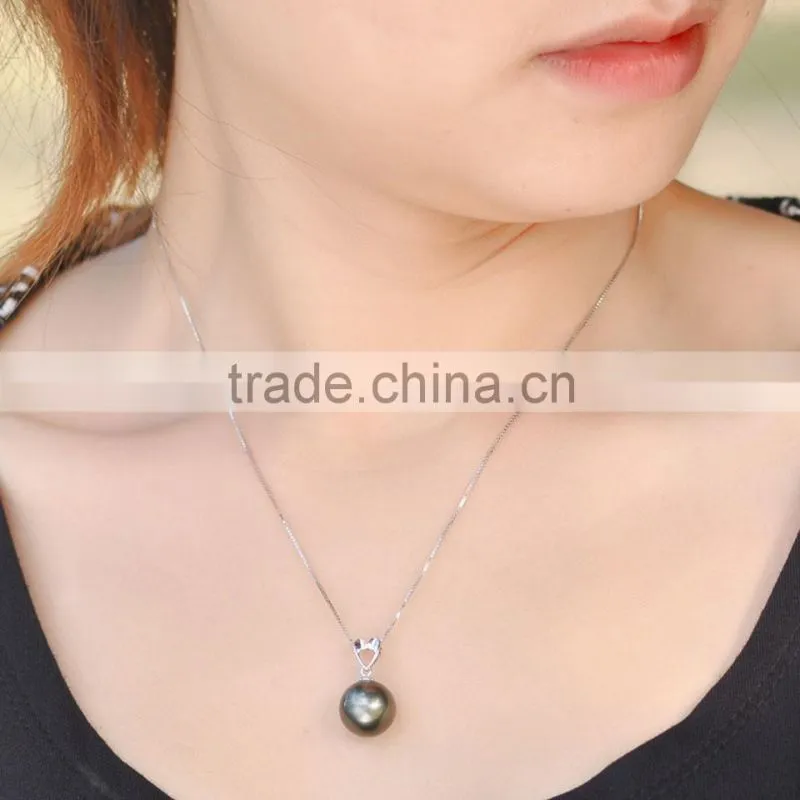 low price real natural 11--12mmtahitian black pearl necklace pendant