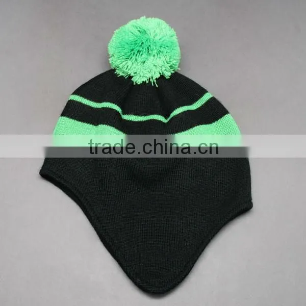 NEWEST HOT SALE WINTER KNIT HAT WITH INSIDE POLAR FLEECE AND EARFLAP WITH STRIPS CHEAP PRICE