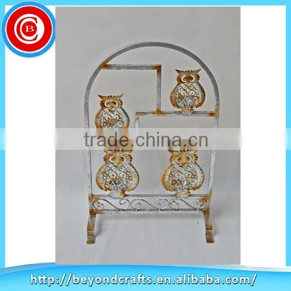 Antique Desk Top Metal Owl Candle Stand