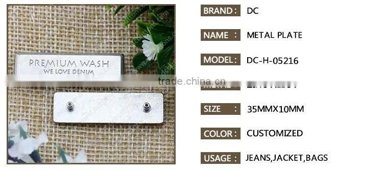 Hot sales Fashion custom jeans label metal logo metal logo plate