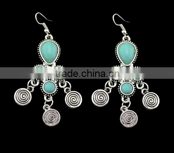 Gypsy Women Festival Jewelry Earrings Tibetan Silver Plated Round Beads Ear Hook