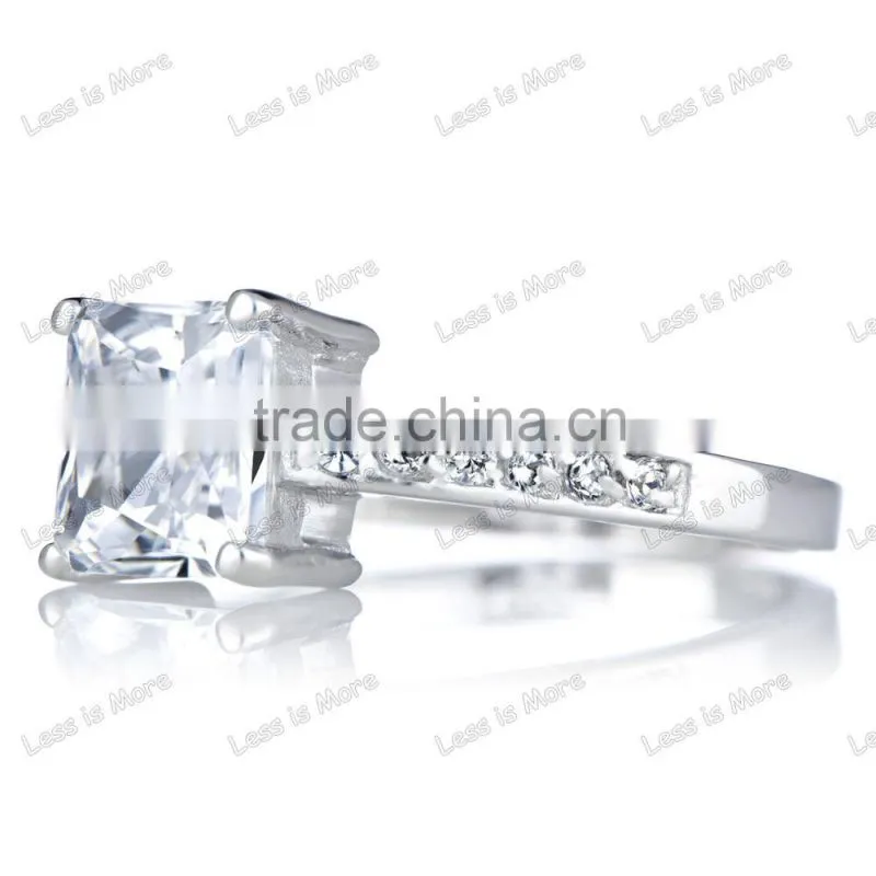Silver Promise Ring - Clear Princess Cut big CZ stone with colorful diamond