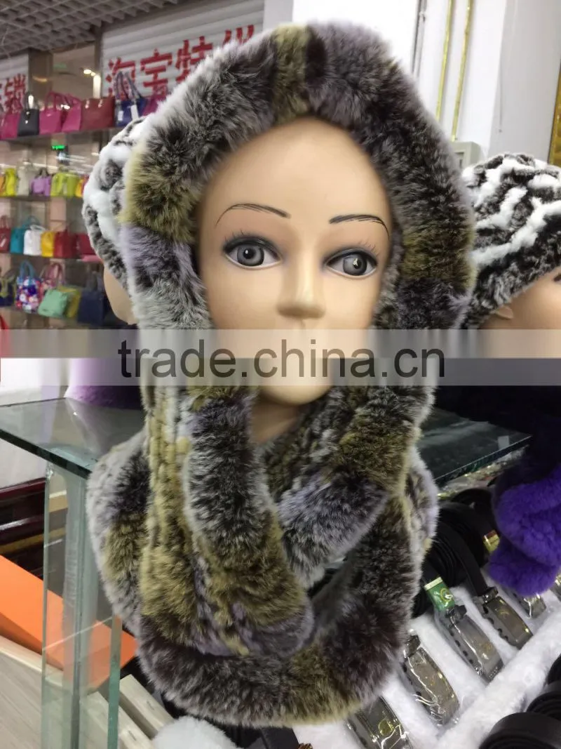 Wholesale Rex Rabbit Hoodie Muffler Shawl Scarf for Woman
