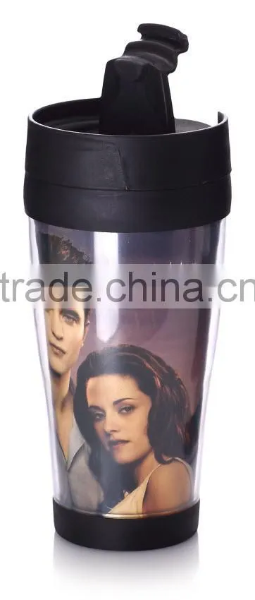 Colorful 14OZ Double Wall Plastic Coffee Cup With Inner Color-paper