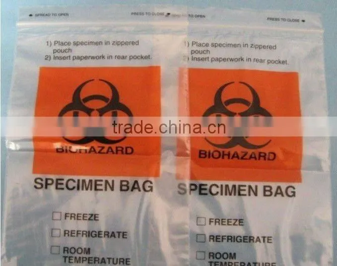 Plastic Zip-Style Biohazard Specimen Bags